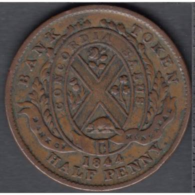 1844 - VF - Half Penny - Token Bank of Montreal - Province of Canada - PC-1B4