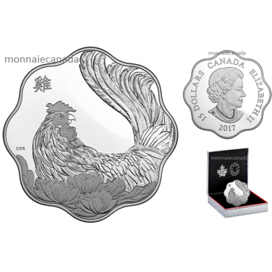 2017 - $15 - Pure Silver Lunar Lotus Coin  Year of the Rooster