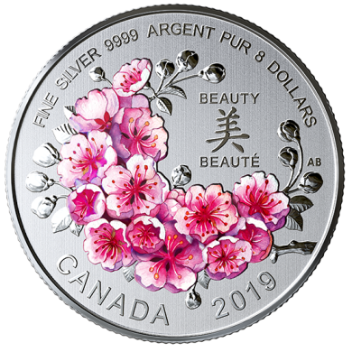 2019 - $8 - Pure Silver Coin - Brilliant Cherry Blossoms