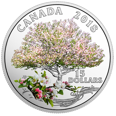 2018 - $15 - Pice colore en argent pur - Hymne au printemps : Pommier en fleur