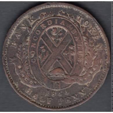 1844 - VF - Rush - Half Penny Token Bank of Montreal - Province of Canada - PC-1B4