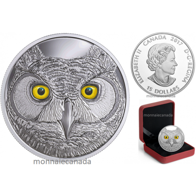2017 - $15 - Pure Silver Glow-in-the-Dark Coin - In The Eyes Of The Great Horned Owl