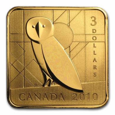 2010 - $3 - Sterling Silver Gold Plated - Barn Owl - Wildlife Series ***COIN TONED***