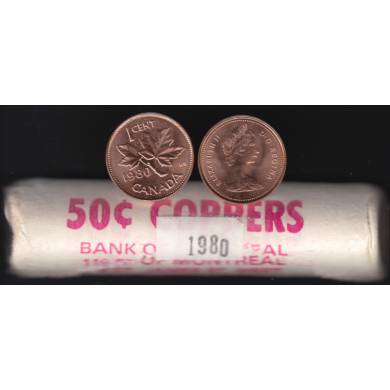 1980 Canada 1 Cent - BU ROLL 50 Coins - UNC