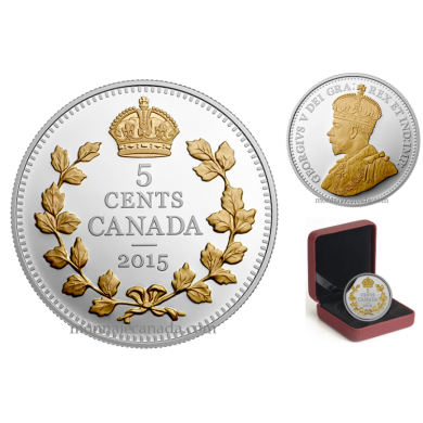 2015 - 5 Cents - 1 oz en argent fin avec placage d'or  Rtrospective de la pice de cinq cents
