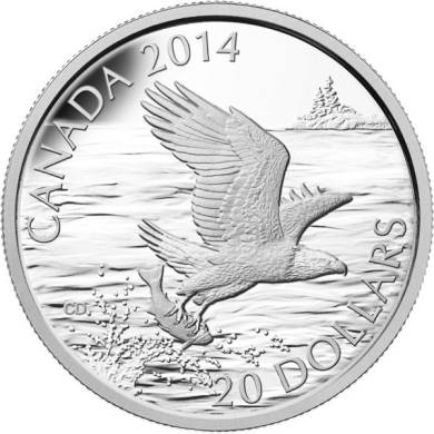 2014 - $20 -  1 oz. Fine Silver Coin - Bald Eagle With Fish