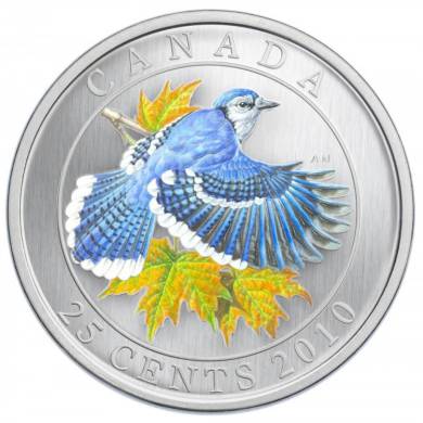 2010 - 25 cents - Blue Jay Coloured Coin Bird
