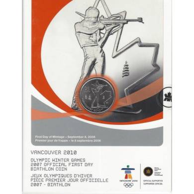 2007 - 25 cents Jeux olympiques d'hiver pice premier jour officielle - Biathlon