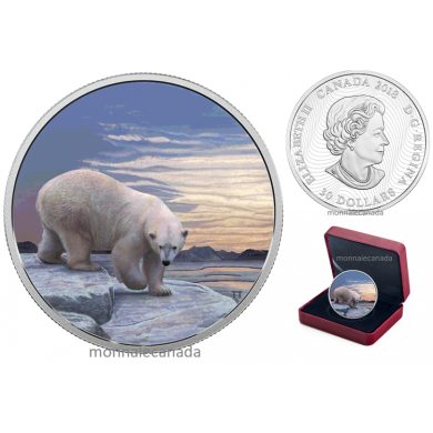 2018 - $30 -  2 argent pur - Animaux de l'Arctique et aurores borales : Ours polaire