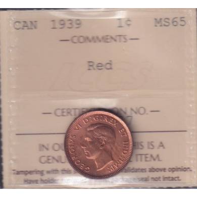 1939 - MS 65 RED - ICCS - Canada Cent