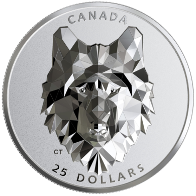 2019 $25 Dollars - Multifaceted Animal Head Series: 1 oz. Pure Silver Extraordinarily-High Relief - Wolf