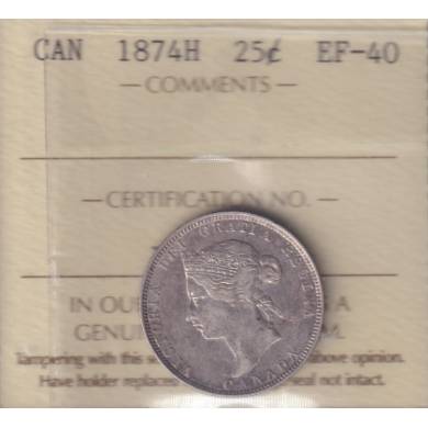 1874 H - EF 40 - ICCS - Canada 25 Cents