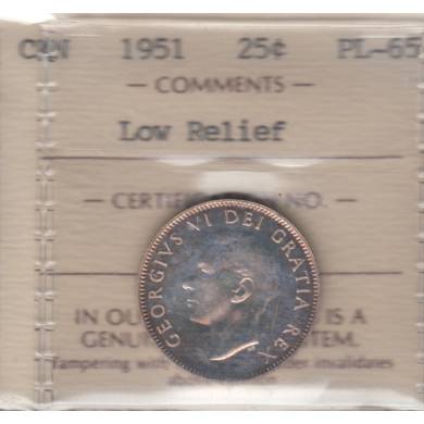 1951 - PL-65 - Low Relief - ICCS - Canada 25 Cents