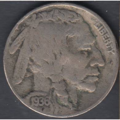 1936 S - Fine - Indian Head - 5 Cents