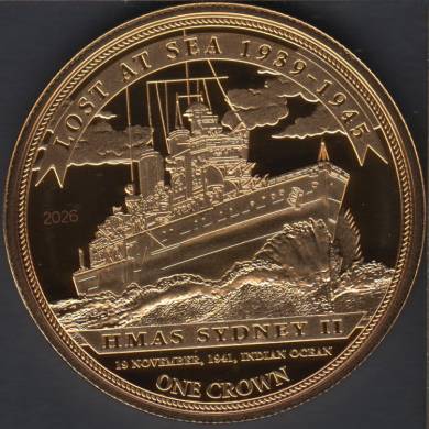 2016 - Proof - One Crown - Queen Elizabeth II Gold Plated - Lost at Sea 1939 - 1945 - HMAS SIDNEY II - Tristan da Cunha