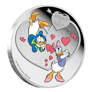 2016 Niue $2 Dollars - Disney Love Crazy Donald Duck and Daisy Duck - 1 oz. Fine Silver Coloured Coin