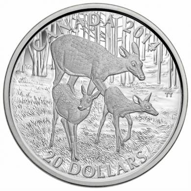 2014 - $20 - Pièces de 1 oz en argent fin - Le cerf de Virginie - Une mere et ses petits