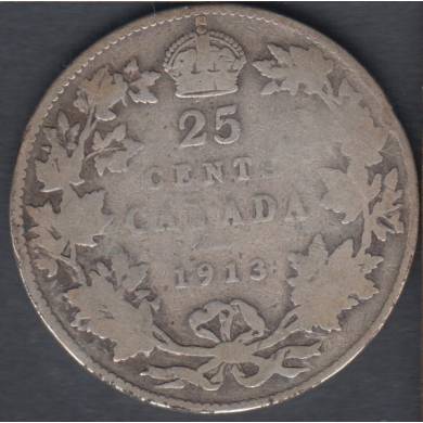 1913 - VG - Scratch - Canada 25 Cents