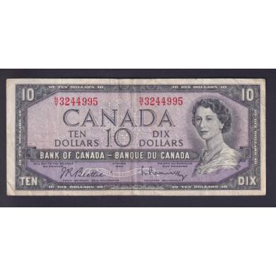 1954 $10 Dollars - F/VF - Beattie Rasminsky - Prefix N/V