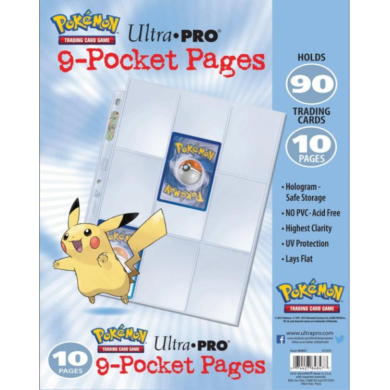 Pack of 10 Pages - 9 Pocket - Pokemon - Hold 90 Cards - Ultra PRO