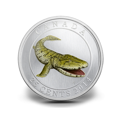 2014 - Prehistoric Creatures: Tiktaalik - 25-Cent Coloured Glow-in-the-Dark Coin***IMPAIRED****