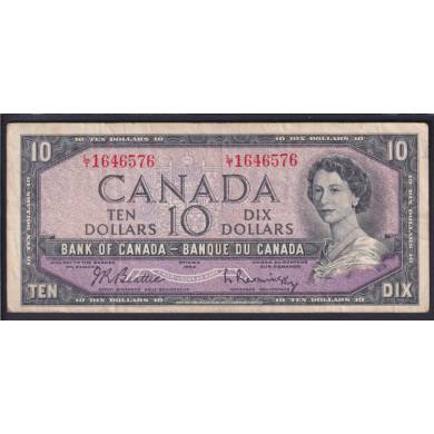 1954 $10 Dollars - F/VF - Beattie Rasminsky - Prefix L/T