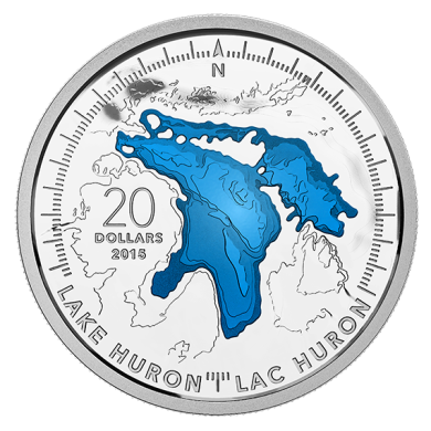 2015 - $20 - 1 oz. Fine Silver Coin - Lake Huron