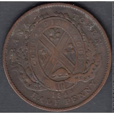 1844 - Fine - Half Penny Token Bank of Montreal - Province of Canada - PC-1B3