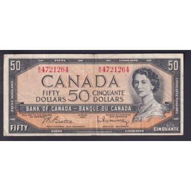 1954 $50 Dollars - F/VF - Beattie Rasminsky - Prfixe B/H