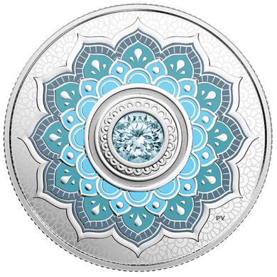 2018 - $5 - March Birthstone - Pure Silver Coin made with Swarovski Crystal