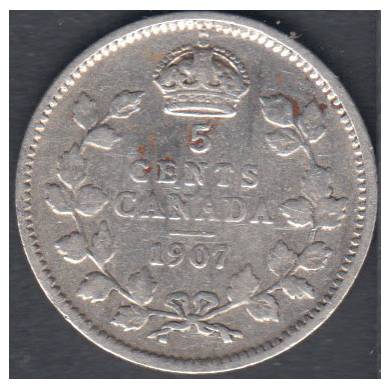 1907 - Wide Date - VG - Canada 5 Cents
