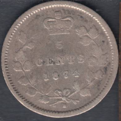 1874 H - Plain '4' - Good - Canada 5 Cents