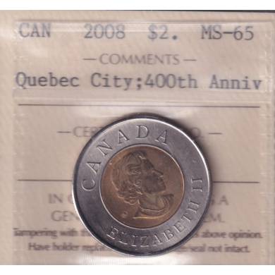 2008 - MS 65 - Quebec City 400th - ICCS - Canada 2 Dollars