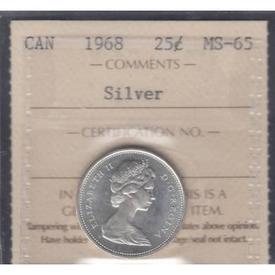 1968 - Argent - MS-65 - ICCS - Canada 25 Cents
