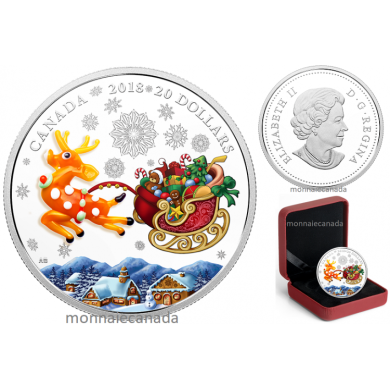 2018 - $20 - 1 oz. Pure Silver Coloured Coin - Murano Holiday Reindeer