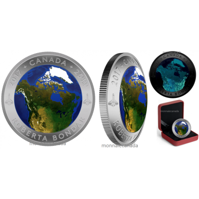 2017 - $25- Pure Silver Glow-in-the-Dark Coin  View of Canada From Space