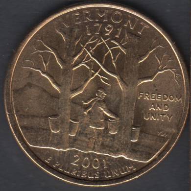 2001 D - Vermont - Plaqu Or - 25 Cents