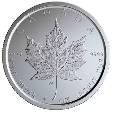 2020 - $5 - Pice en argent pur  Marque d'atelier W : Feuille d'rable en argent (Winnipeg)