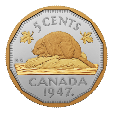 2023 - 5 Cents - Pièce de 5 cents de 2 oz en argent pur – Pièce de 1947 marquée d'une feuille d'érable