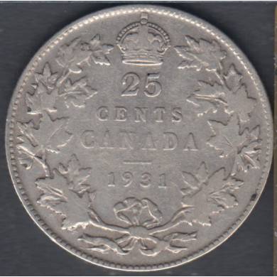 1931 - VG/F - Canada 25 Cents