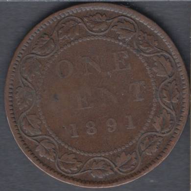 1891 - VG/F - Small Date - Small Leaves - Obverse #3 - Endommagé - Canada Large Cent