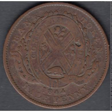 1844 - F/VF - Half Penny - Token Bank of Montreal - Province of Canada - PC-1B3