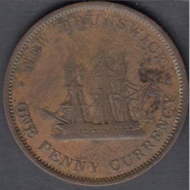 1854 - VG - Victoria Dei Gracia Regina - New Brunswick One Penny Token - NB-2B2