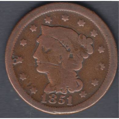 1851 - VG - Liberty Head - Large Cent USA