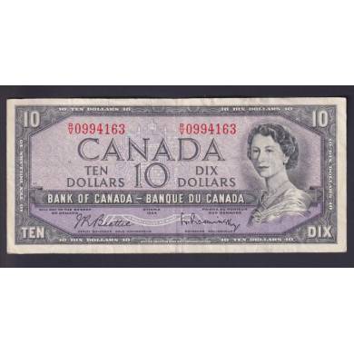1954 $10 Dollars - VF - Beattie Rasminsky - Prefix R/V