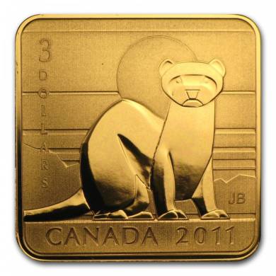 2011 - $3 - Sterling Silver Gold Plated Coin - Black Footed Ferret