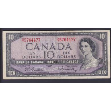 1954 $10 Dollars - VF - Beattie Rasminsky - Prefix M/V