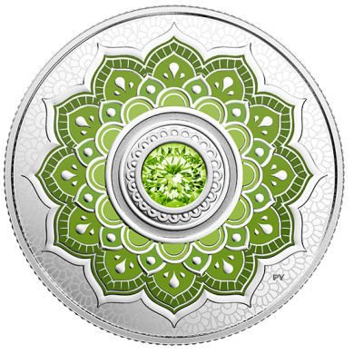 2018 - $5 - 2018 - $5 - August Birthstone - Pure Silver Coin made with Swarovski Crysta