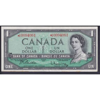 1954 $1 Dollar - EF/AU- Beattie Rasminsky - Prfixe *A/A- Remplacement