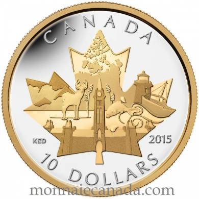 2015 - $10 -Pièce de 1/2 oz en argent fin avec placage d'or - Hommage au Canada